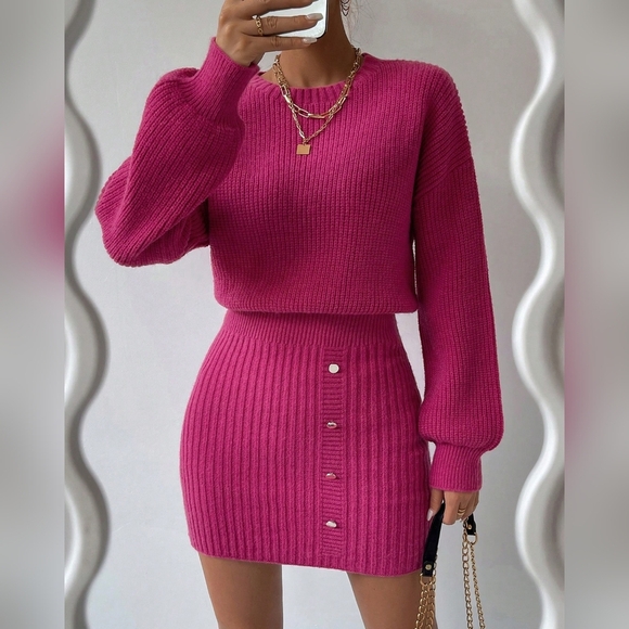 Drop Shoulder Ribbed Knit Sweater Dress - Picture 2 of 4